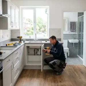 General property maintenance in upminster - man fixing kitchen caibnets